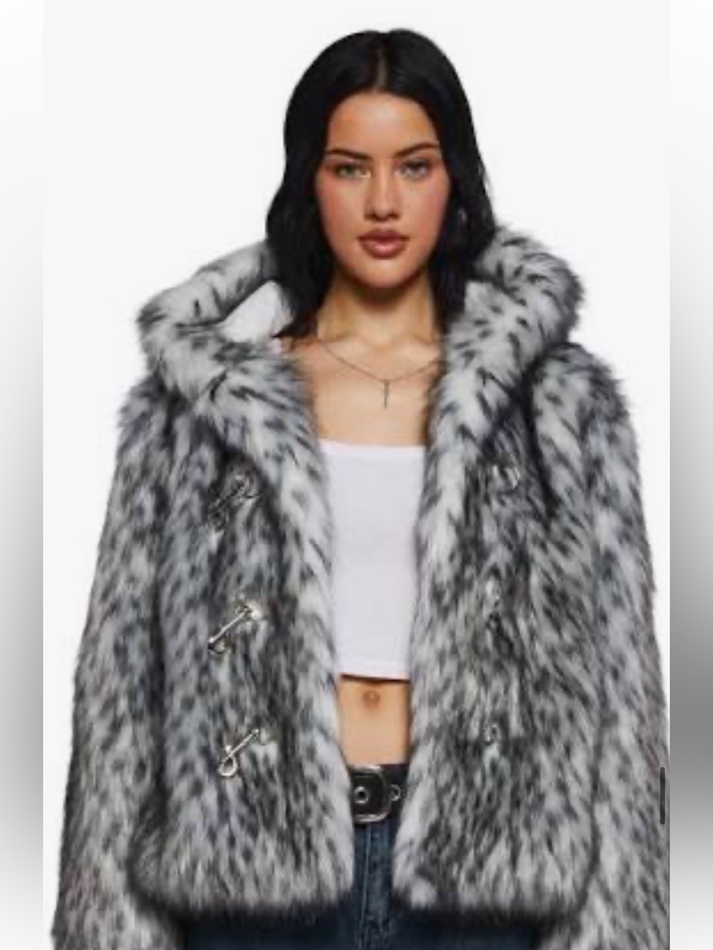 The Ragged Priest Gray Speckle Faux Fur Hooded Coat